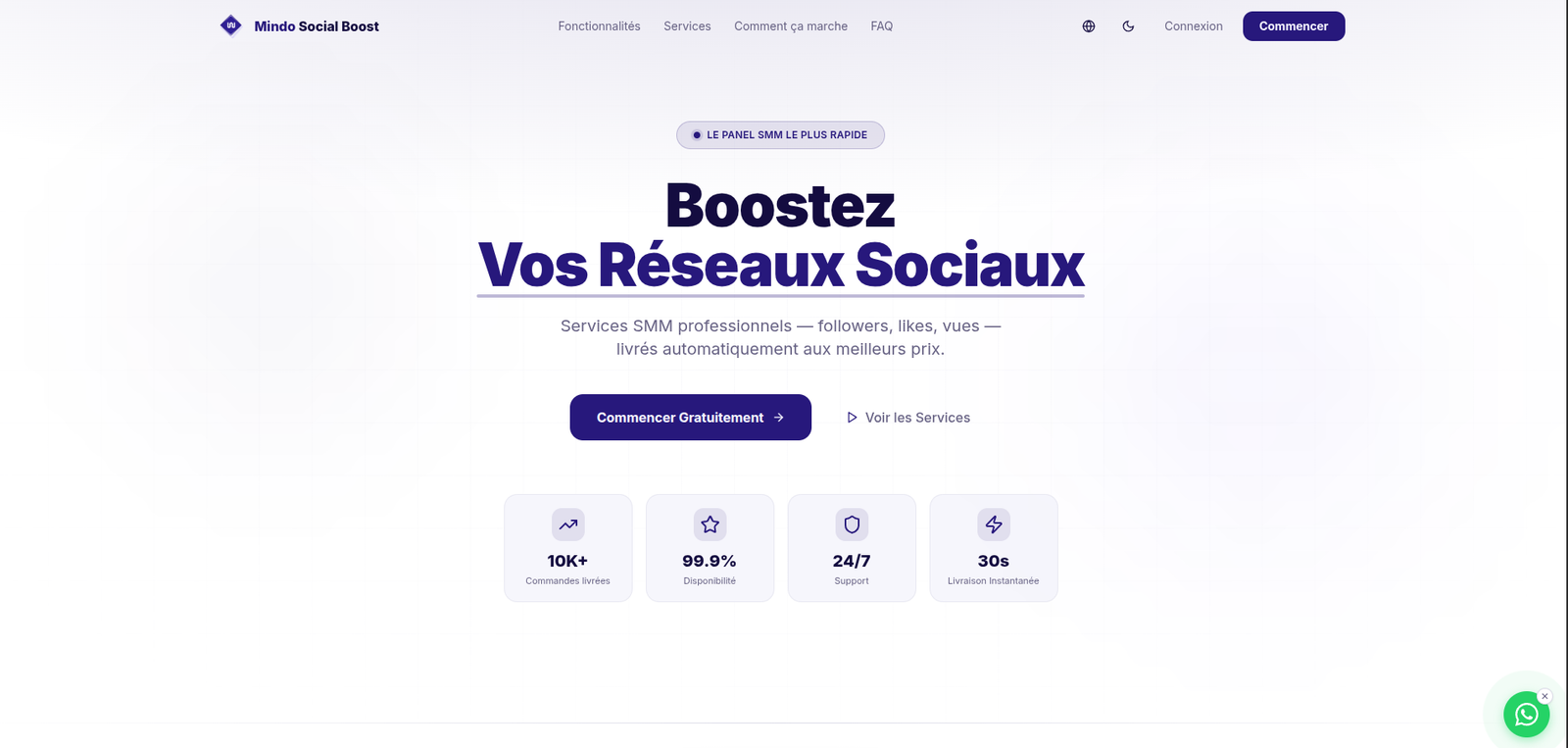 Mindo Social Boost — Panel SMM Professionnel